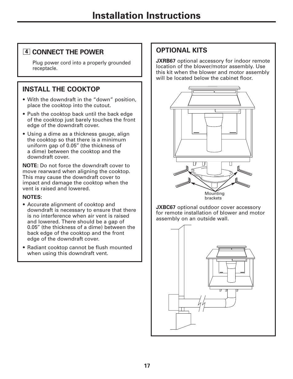 Optional kits, Installation instructions | GE JVB37 User Manual | Page 17 / 40