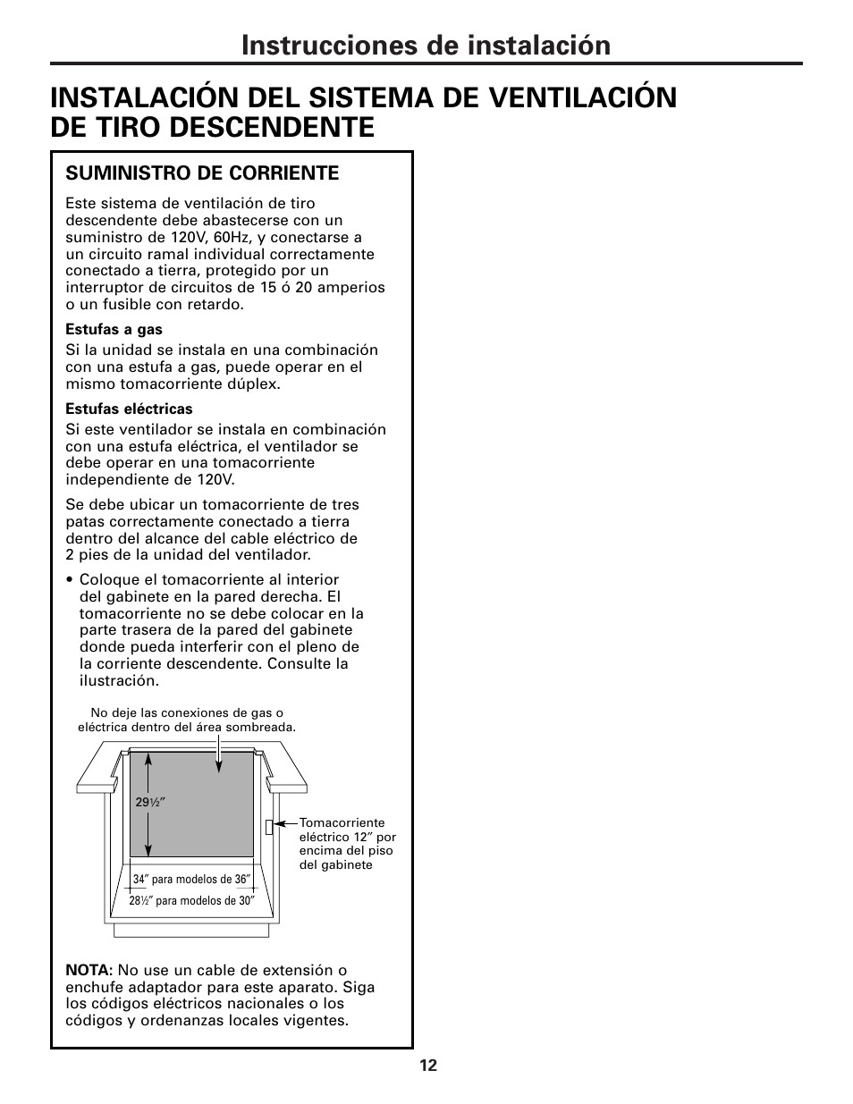 Suministro de corriente | GE JVB37 User Manual | Page 32 / 40