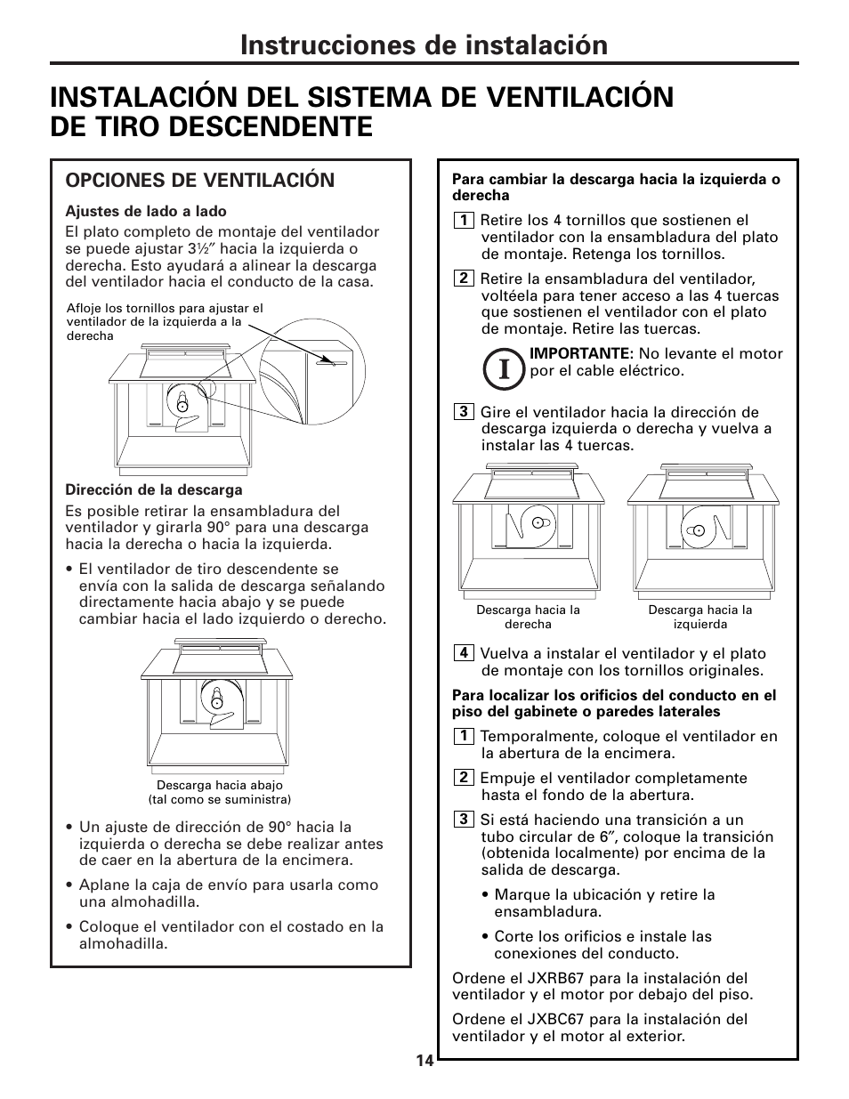 Opciones de ventilación | GE JVB37 User Manual | Page 34 / 40