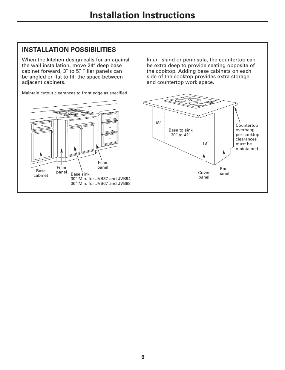 Installation possibilities, Installation instructions | GE JVB37 User Manual | Page 9 / 40