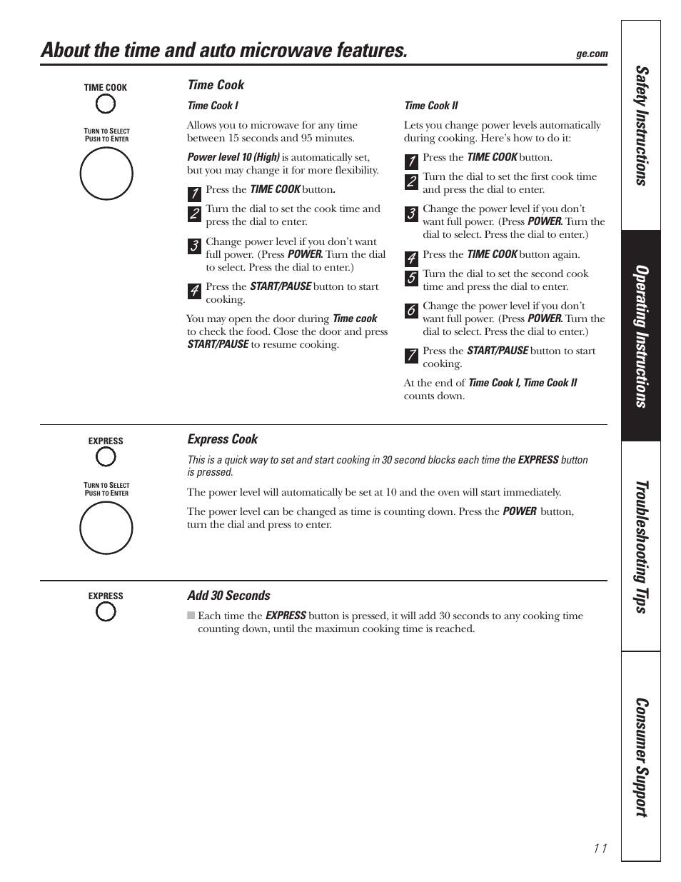 About the time and auto microwave features | GE MFL38211602 User Manual | Page 11 / 32