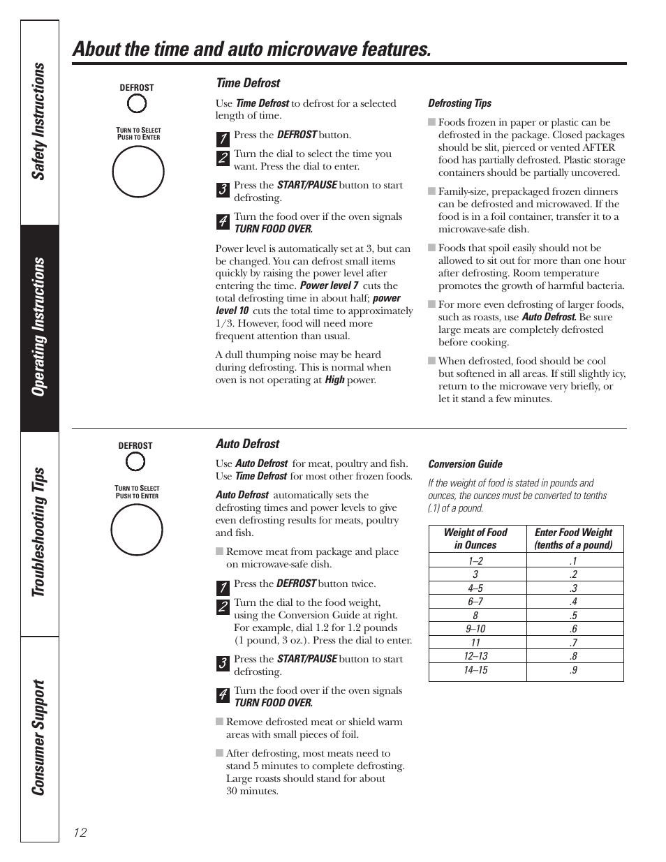 About the time and auto microwave features | GE MFL38211602 User Manual | Page 12 / 32