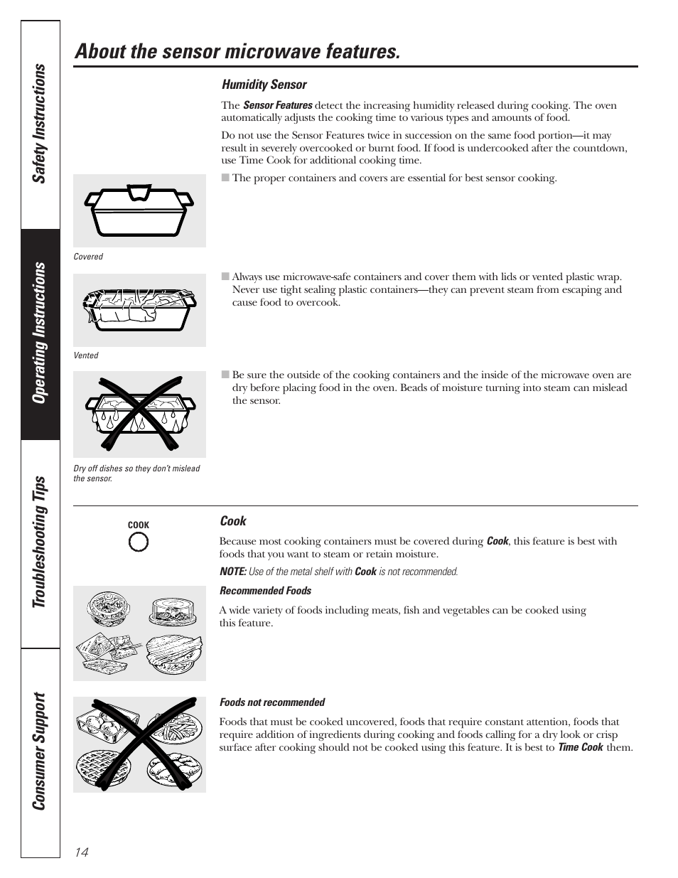 Sensor microwave features, Sensor microwave features –16, About the sensor microwave features | GE MFL38211602 User Manual | Page 14 / 32