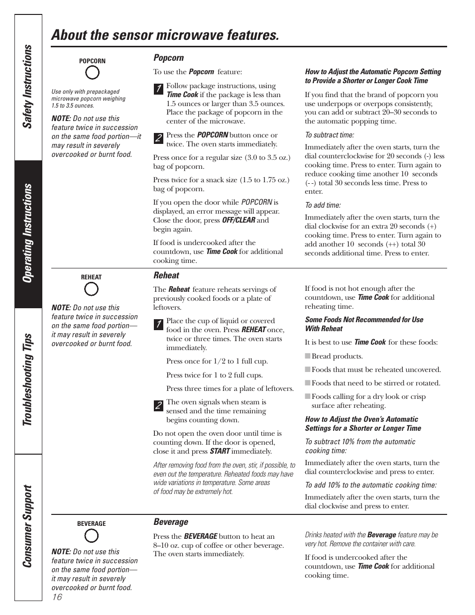 About the sensor microwave features | GE MFL38211602 User Manual | Page 16 / 32