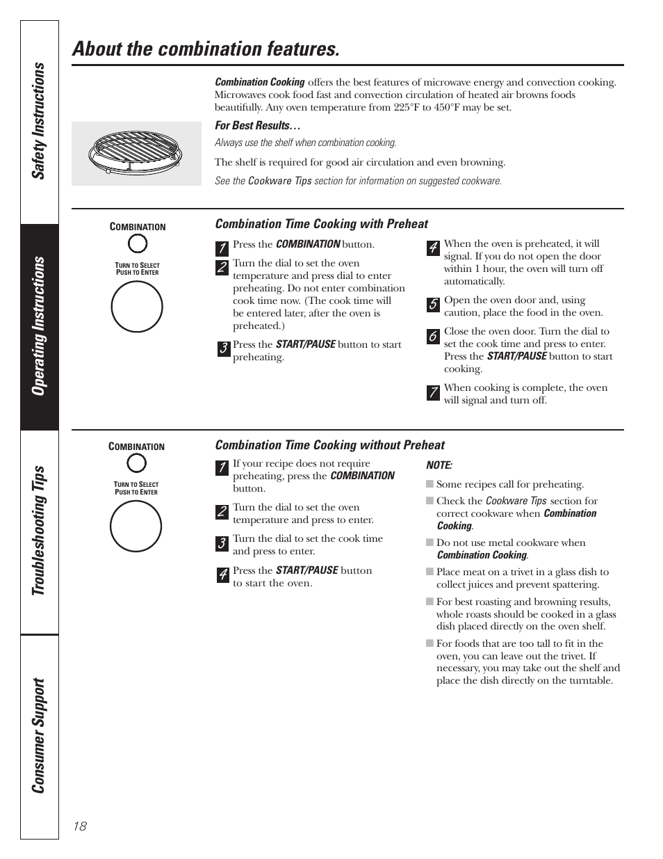 About the combination features | GE MFL38211602 User Manual | Page 18 / 32