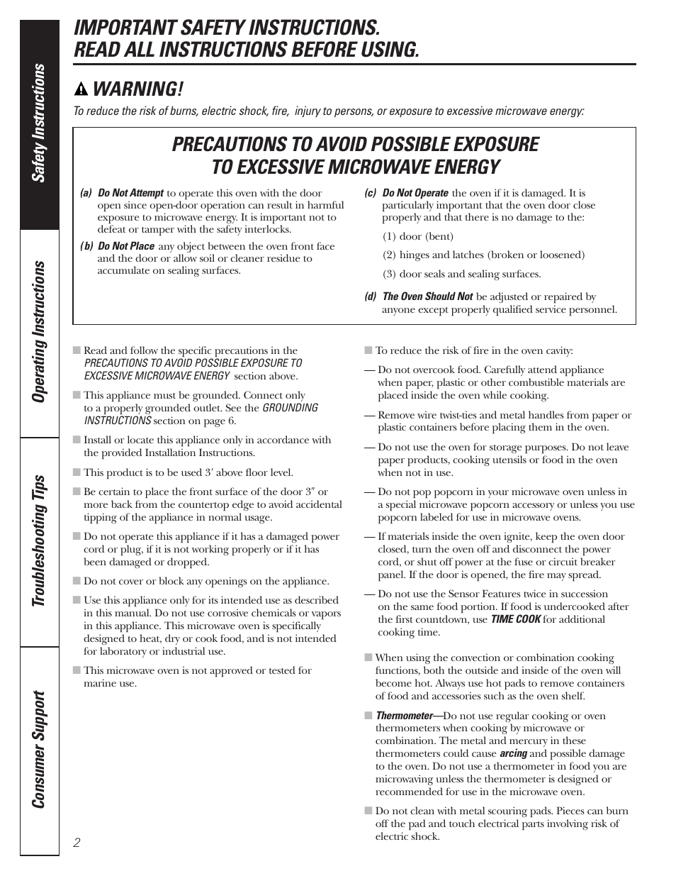 Important safety instructions, Important safety instructions –7, Warning | GE MFL38211602 User Manual | Page 2 / 32