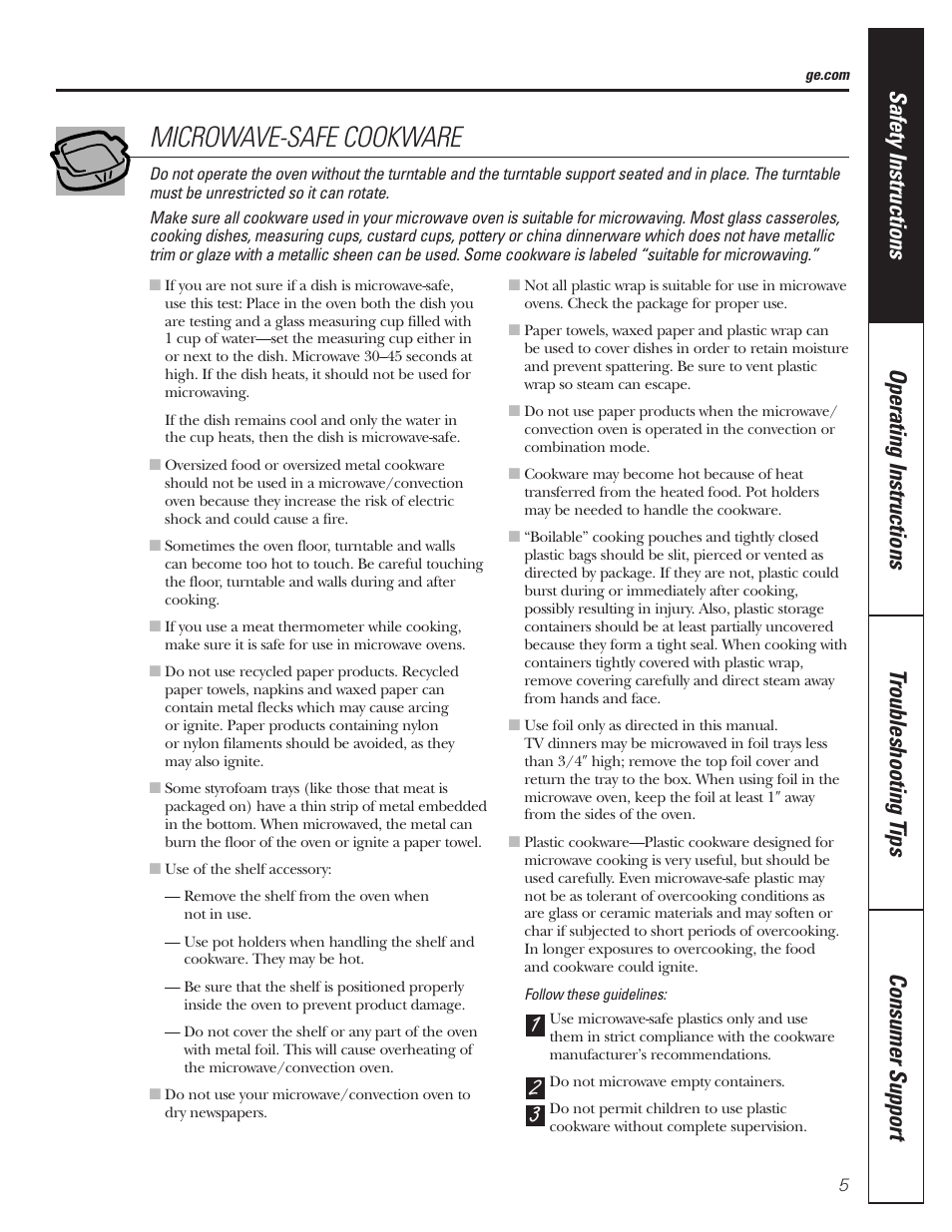 Microwave-safe cookware | GE MFL38211602 User Manual | Page 5 / 32