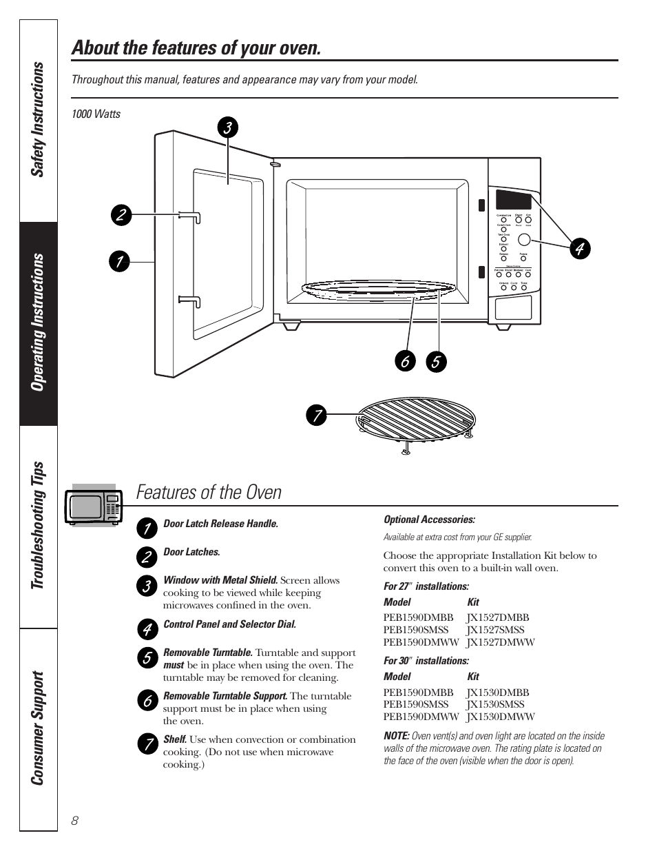 Features of your oven, Features of your oven , 9, About the features of your oven | Features of the oven | GE MFL38211602 User Manual | Page 8 / 32