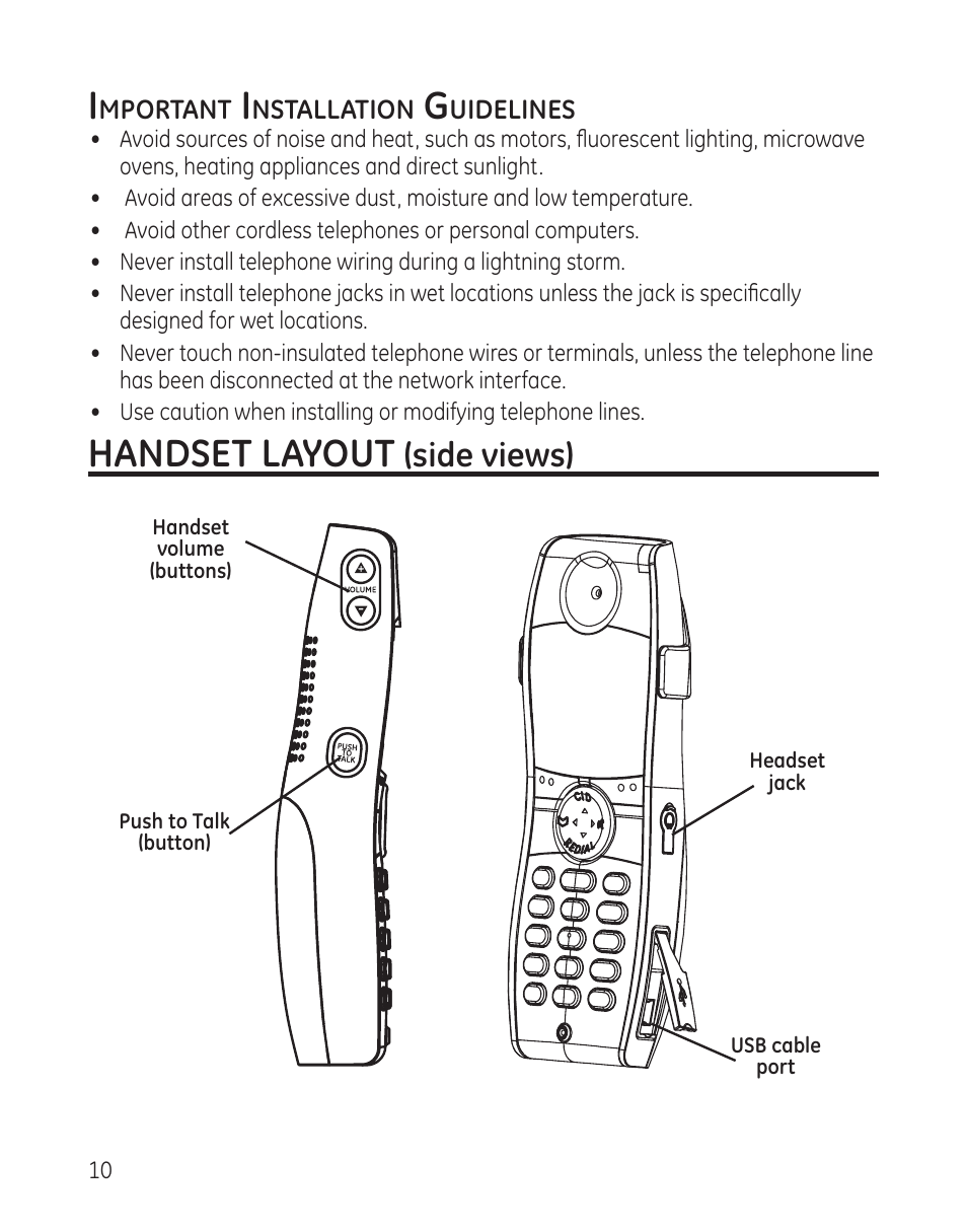 Handset layout, Side views) | GE DECT6.0 28128 User Manual | Page 10 / 66