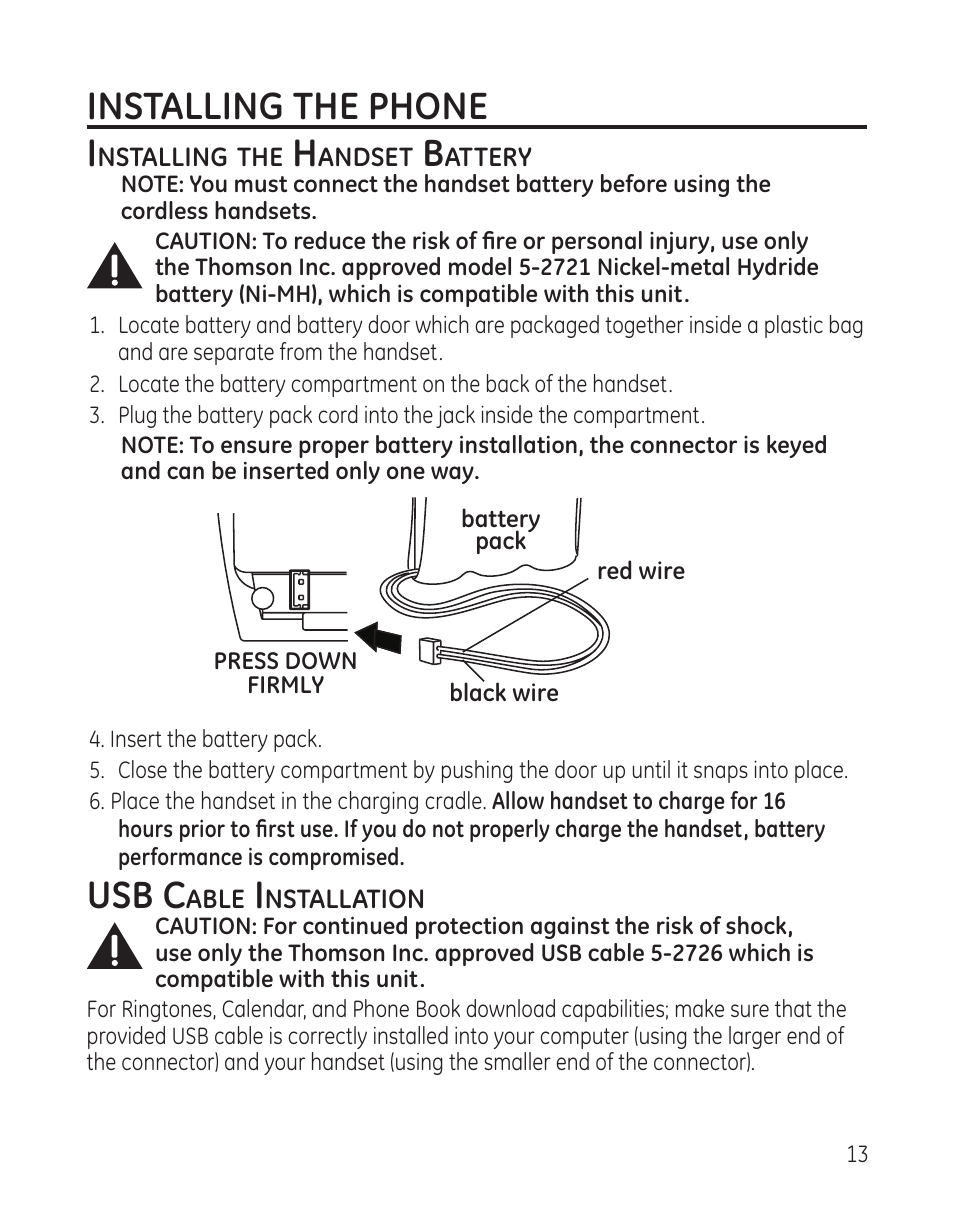 Installing the phone i, Usb c | GE DECT6.0 28128 User Manual | Page 13 / 66