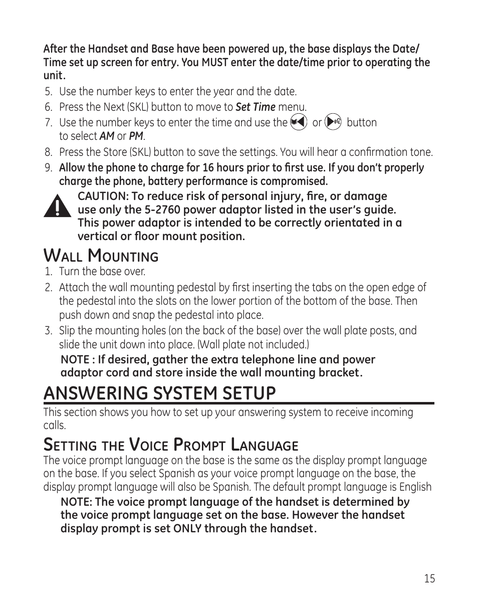 Answering system setup | GE DECT6.0 28128 User Manual | Page 15 / 66