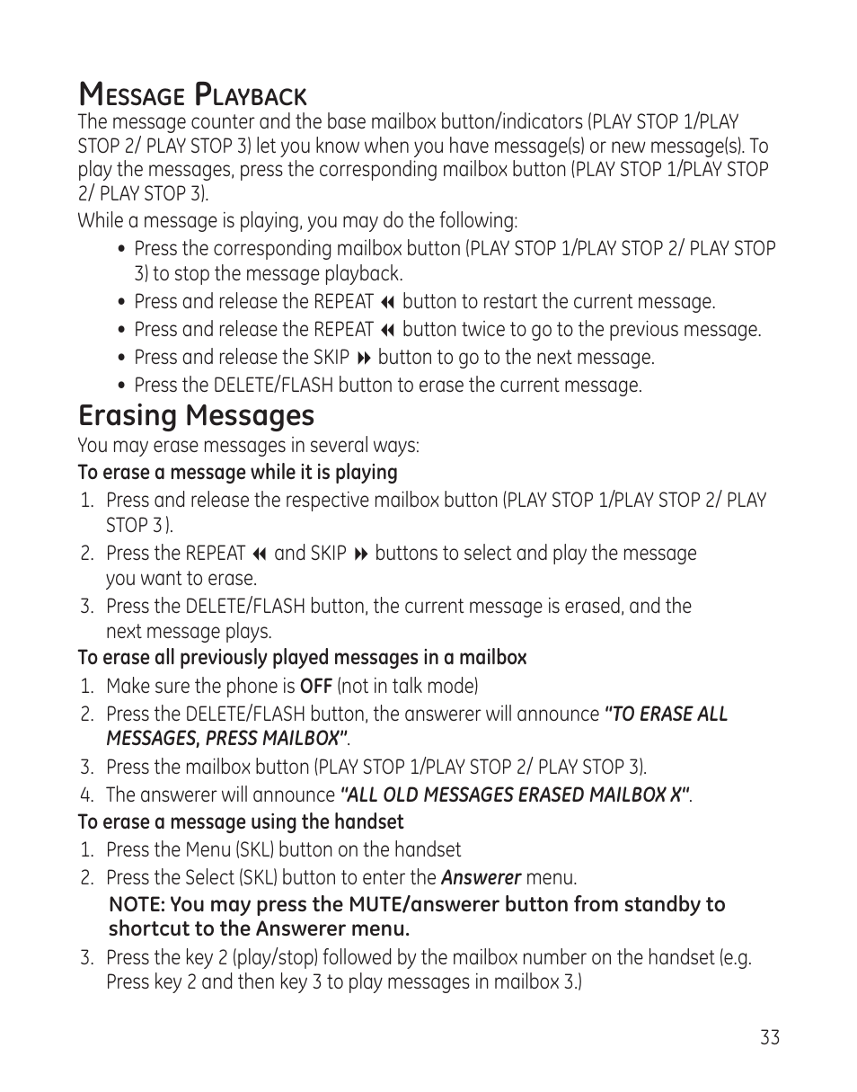 Erasing messages | GE DECT6.0 28128 User Manual | Page 33 / 66