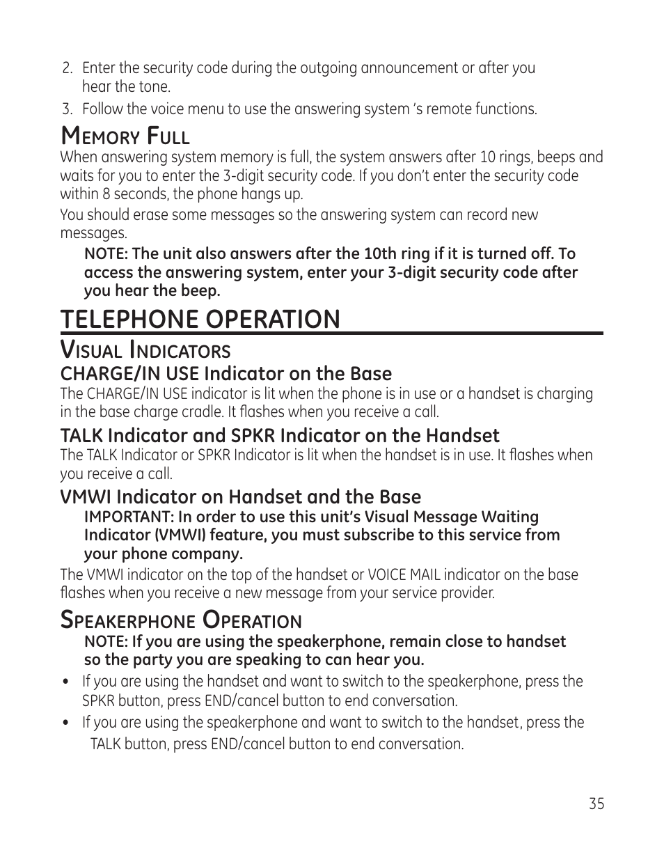 Telephone operation v | GE DECT6.0 28128 User Manual | Page 35 / 66