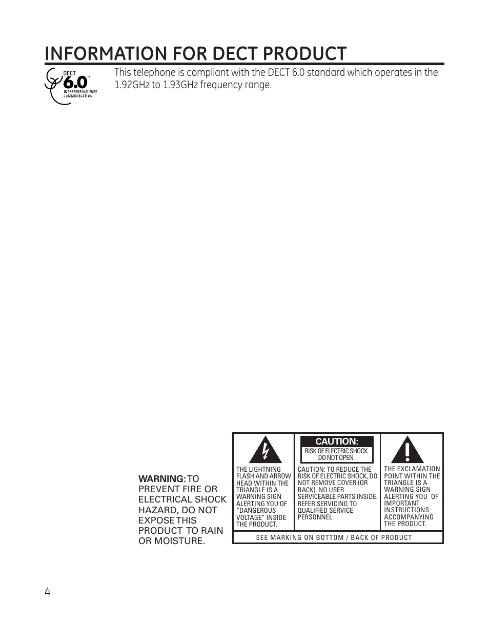 Information for dect product | GE DECT6.0 28128 User Manual | Page 4 / 66