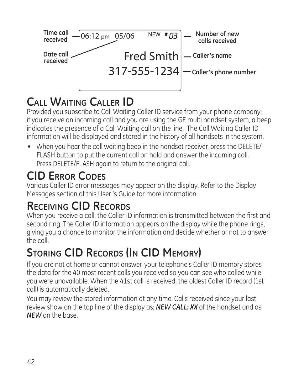 Cid e, Cid r, Cid m | GE DECT6.0 28128 User Manual | Page 42 / 66