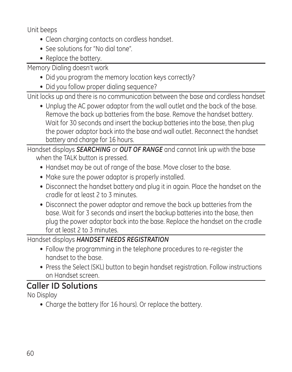 Caller id solutions | GE DECT6.0 28128 User Manual | Page 60 / 66