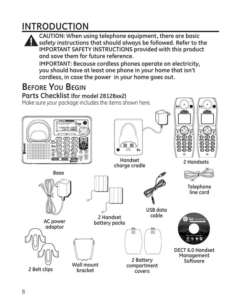 Introduction, Parts checklist | GE DECT6.0 28128 User Manual | Page 8 / 66