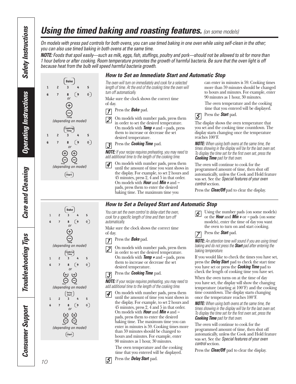 Timed baking and roasting, Using the timed baking and roasting features | GE JKP7027 User Manual | Page 10 / 64
