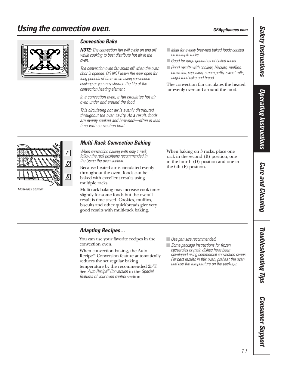 Convection, Convection –13, Using the convection oven | GE JKP7027 User Manual | Page 11 / 64