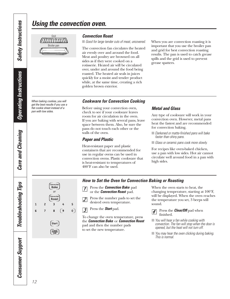 Using the convection oven | GE JKP7027 User Manual | Page 12 / 64