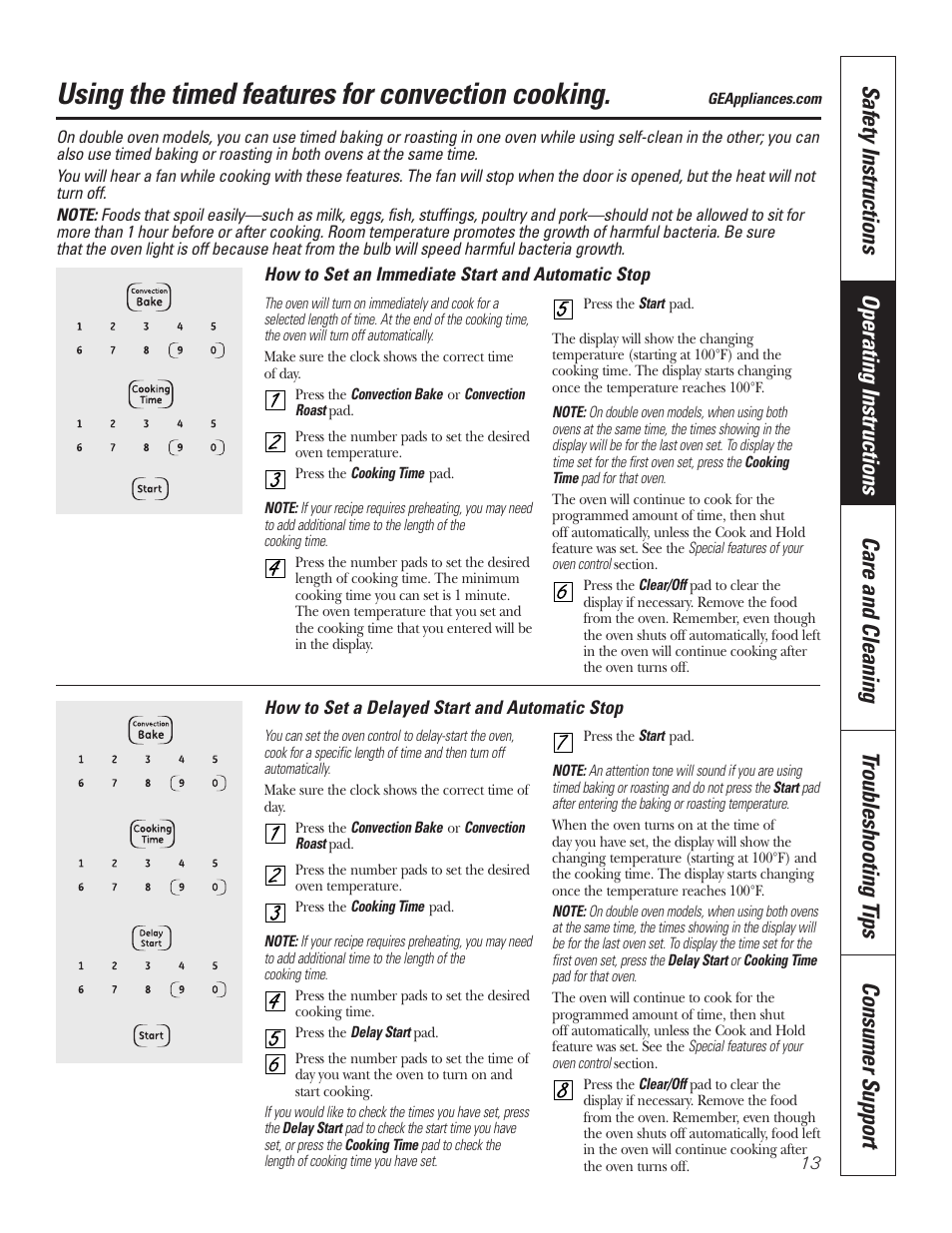 Using the timed features for convection cooking | GE JKP7027 User Manual | Page 13 / 64
