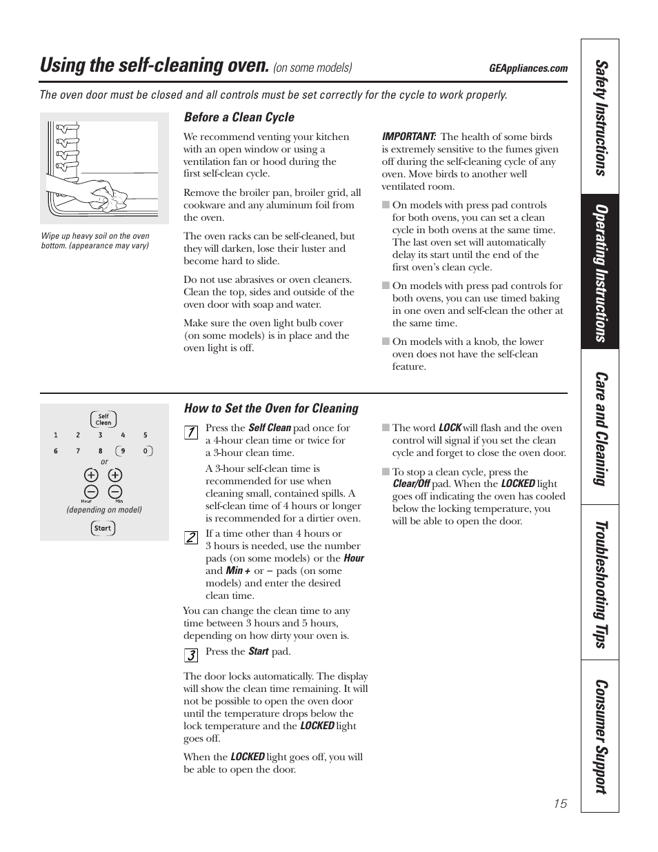 Self-cleaning oven, Self-cleaning oven , 16, Using the self-cleaning oven | GE JKP7027 User Manual | Page 15 / 64