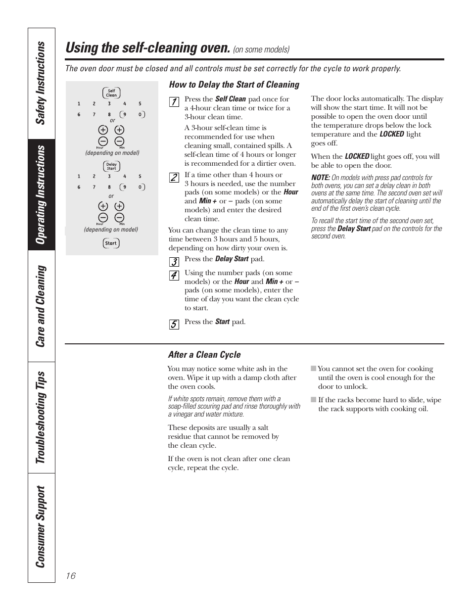 Using the self-cleaning oven | GE JKP7027 User Manual | Page 16 / 64