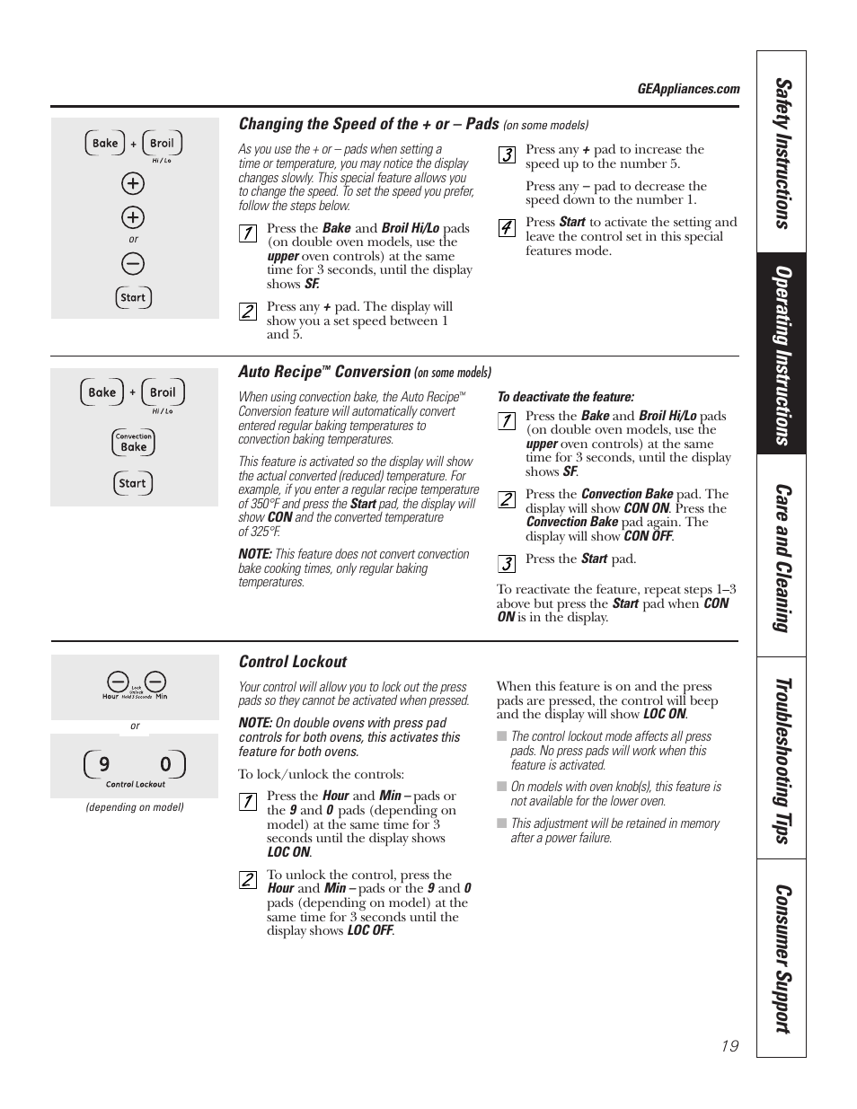 Control lockout | GE JKP7027 User Manual | Page 19 / 64