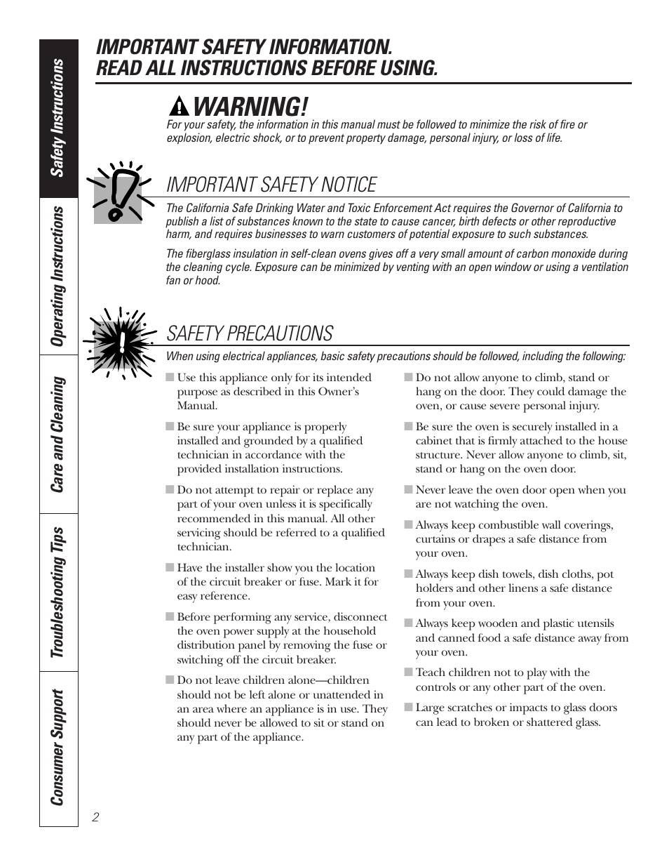 Safety instructions, Warning, Important safety notice | Safety precautions | GE JKP7027 User Manual | Page 2 / 64