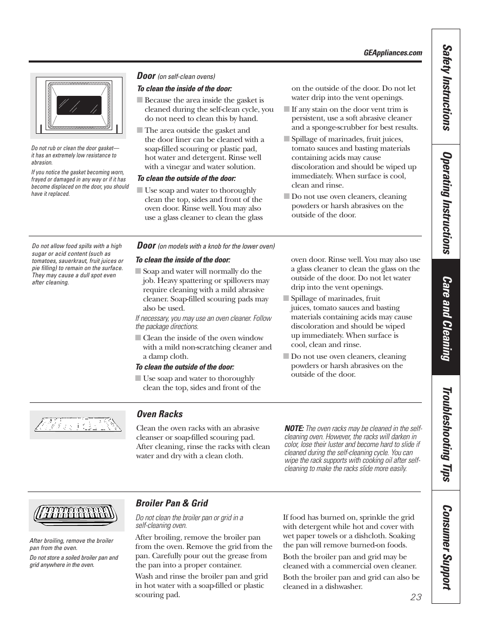 Broiler pan and grid, Racks | GE JKP7027 User Manual | Page 23 / 64