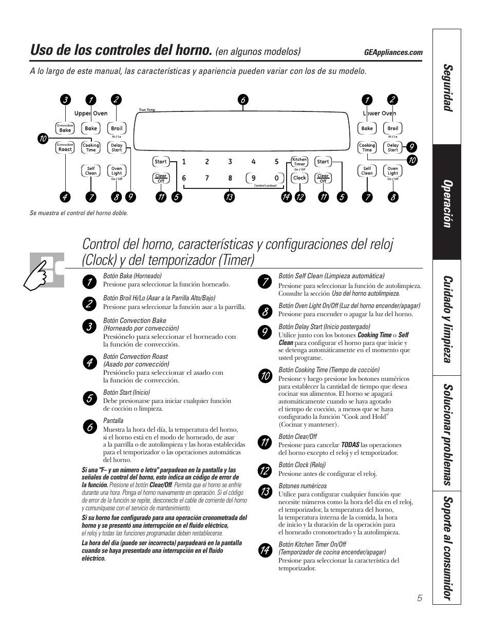 Controles, Controles , 6, Uso de los controles del horno | GE JKP7027 User Manual | Page 37 / 64