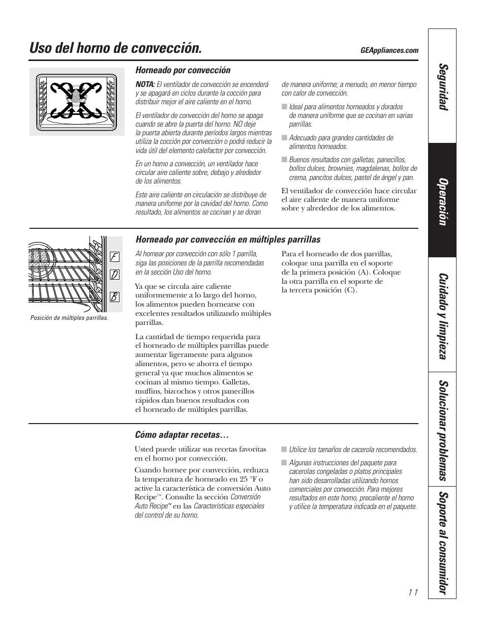 Convección, Convección –13, Uso del horno de convección | GE JKP7027 User Manual | Page 43 / 64