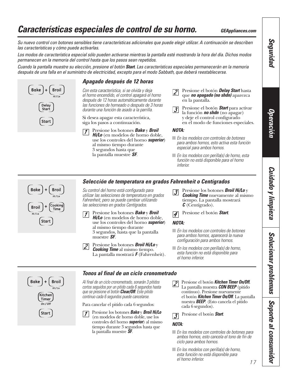 Funciones especiales, Funciones especiales –19, Características especiales de control de su horno | GE JKP7027 User Manual | Page 49 / 64