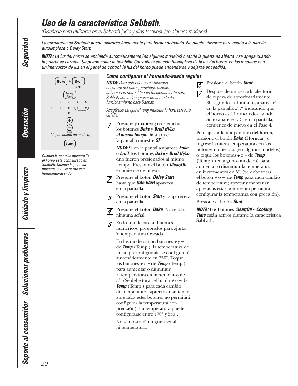 Modo sabbath, Modo sabbath , 21, Uso de la característica sabbath | GE JKP7027 User Manual | Page 52 / 64