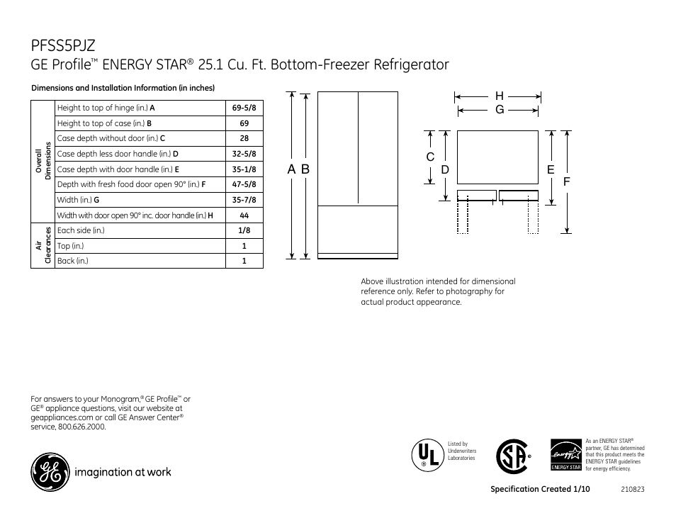 GE ENERGY STAR PFSS5PJZSS User Manual | 2 pages