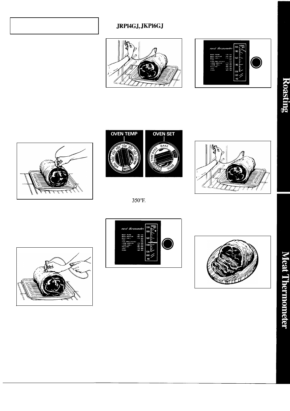 Meat thermometer 13, 14, 16, Meat thermometer | GE JKP27J User Manual | Page 13 / 28