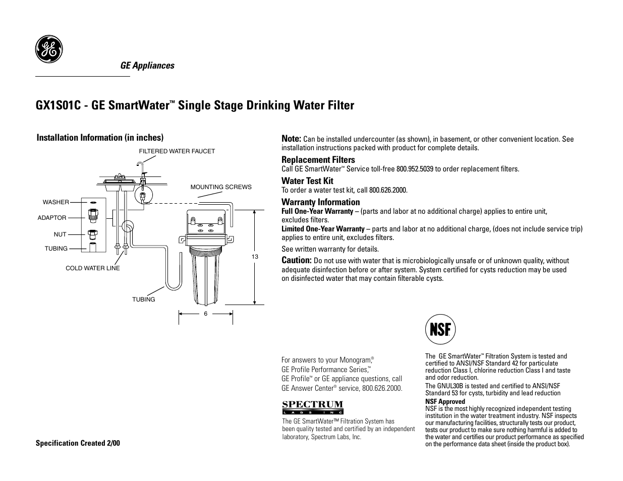 GE GX1S01C User Manual | 2 pages