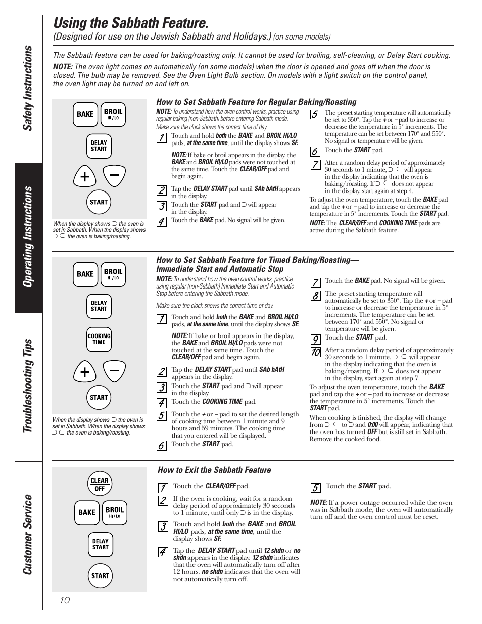 Sabbath feature, Using the sabbath feature | GE JGRP20 User Manual | Page 10 / 28