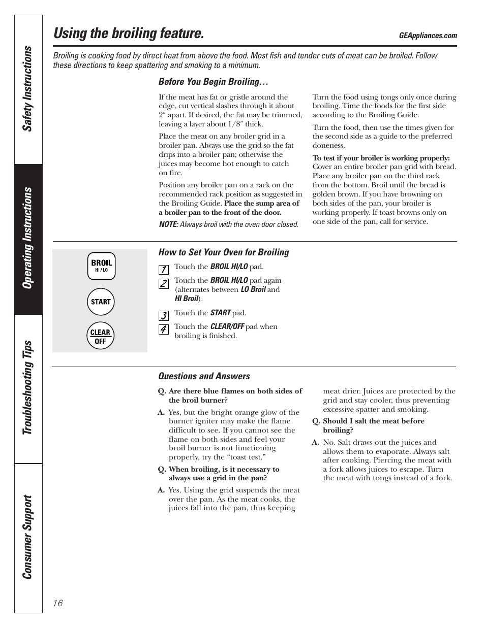 Broiling feature, Broiling feature , 17, Using the broiling feature | GE JGRP20 User Manual | Page 16 / 28