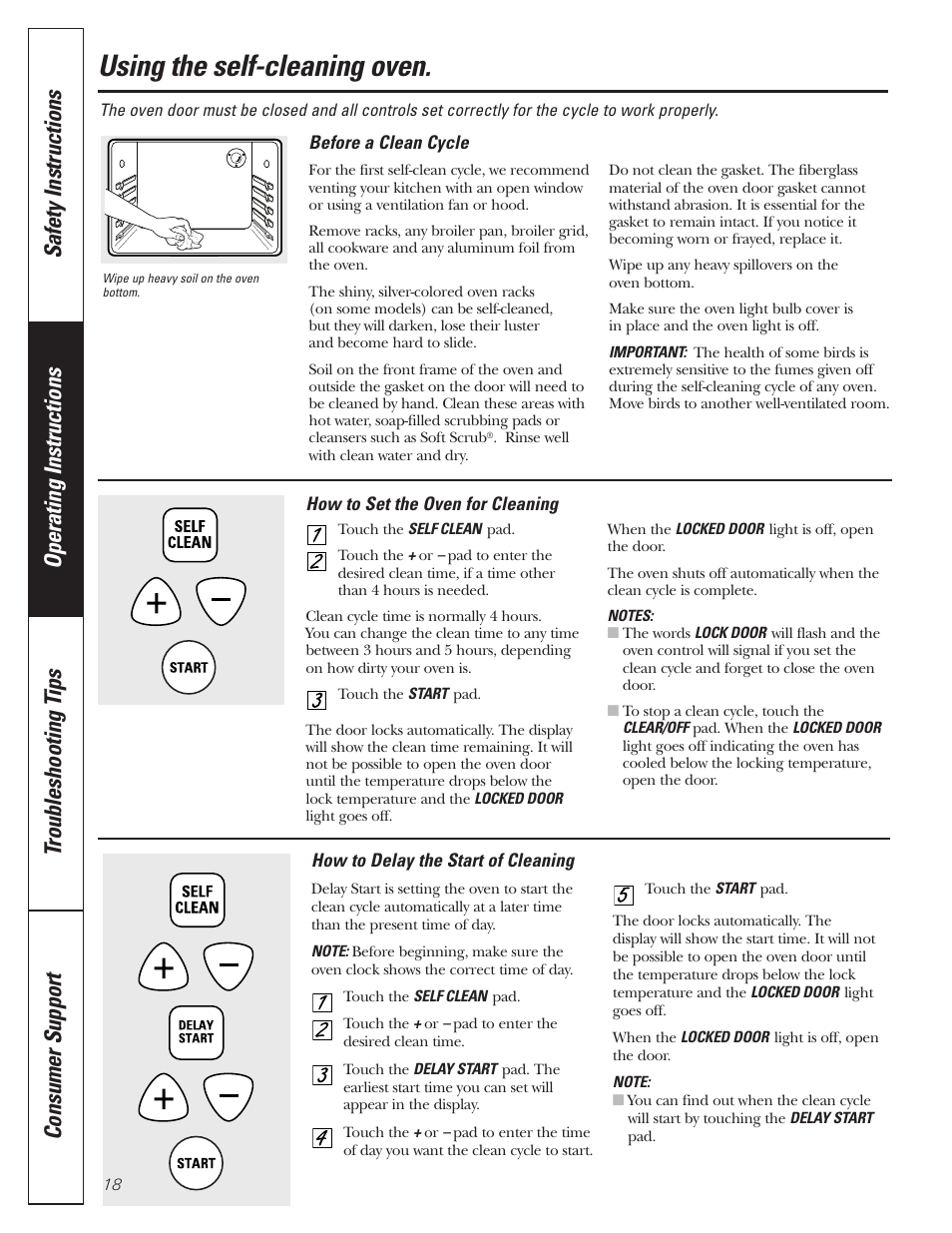 Self-cleaning instructions, Self-cleaning instructions , 19, Using the self-cleaning oven | GE JGRP20 User Manual | Page 18 / 28