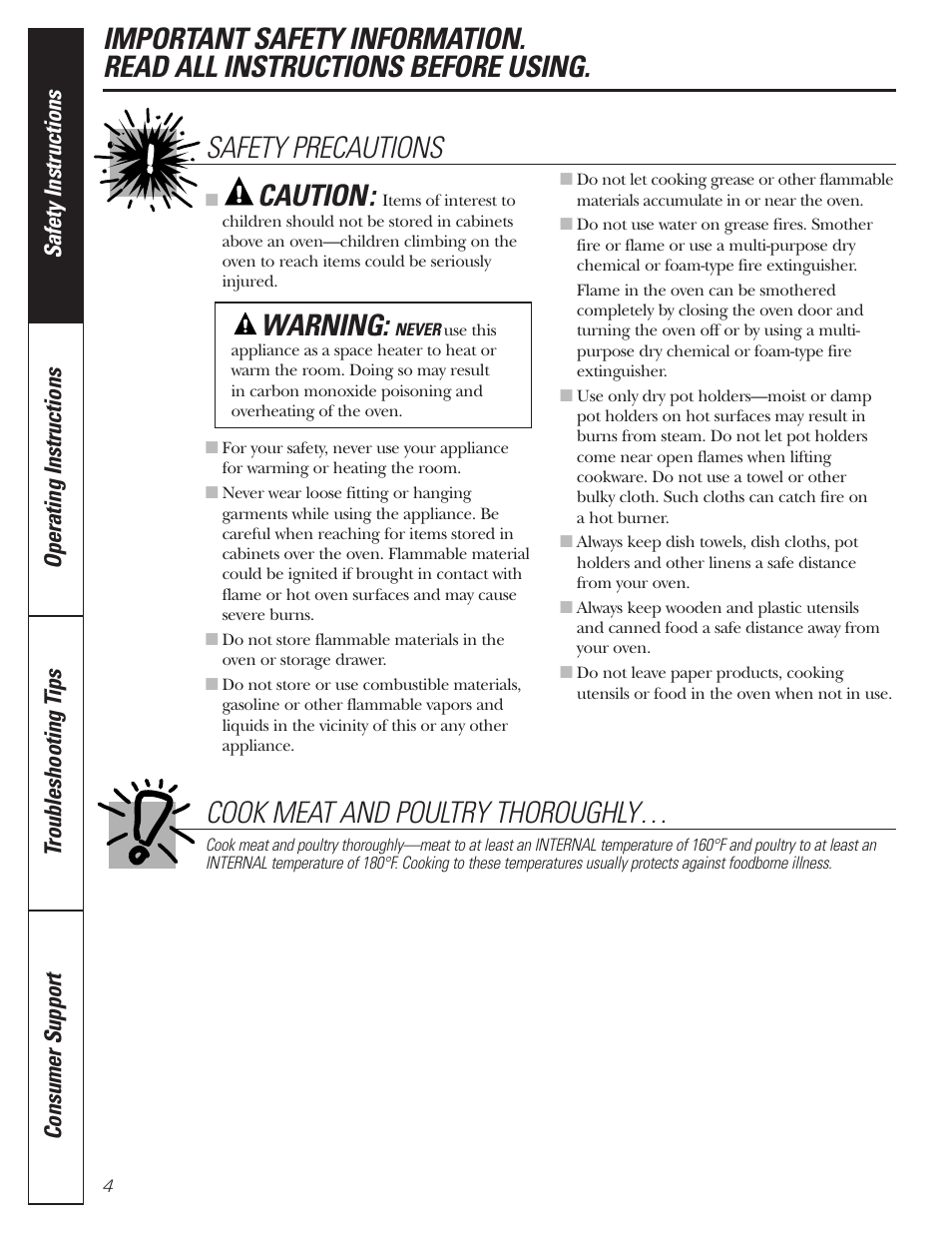 Caution, Safety precautions | GE JGRP20 User Manual | Page 4 / 28