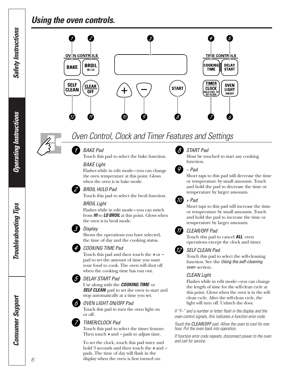 Control features and settings, Using the oven controls | GE JGRP20 User Manual | Page 6 / 28