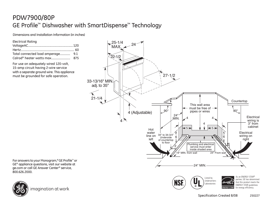 GE Profile PDW7980P User Manual | 2 pages