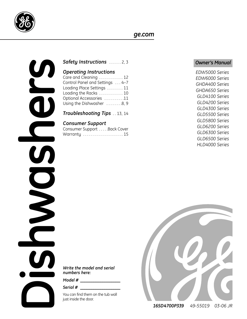 GE EDW6000 Series User Manual | 16 pages