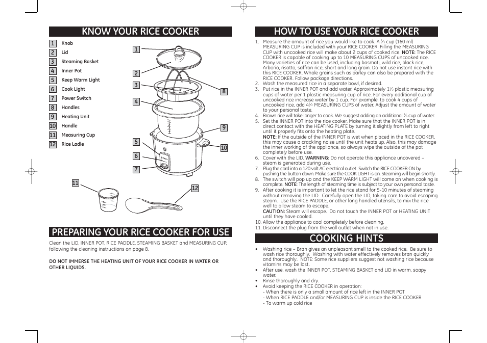 Cooking hints how to use your rice cooker | GE 681131690638 User Manual | Page 3 / 5