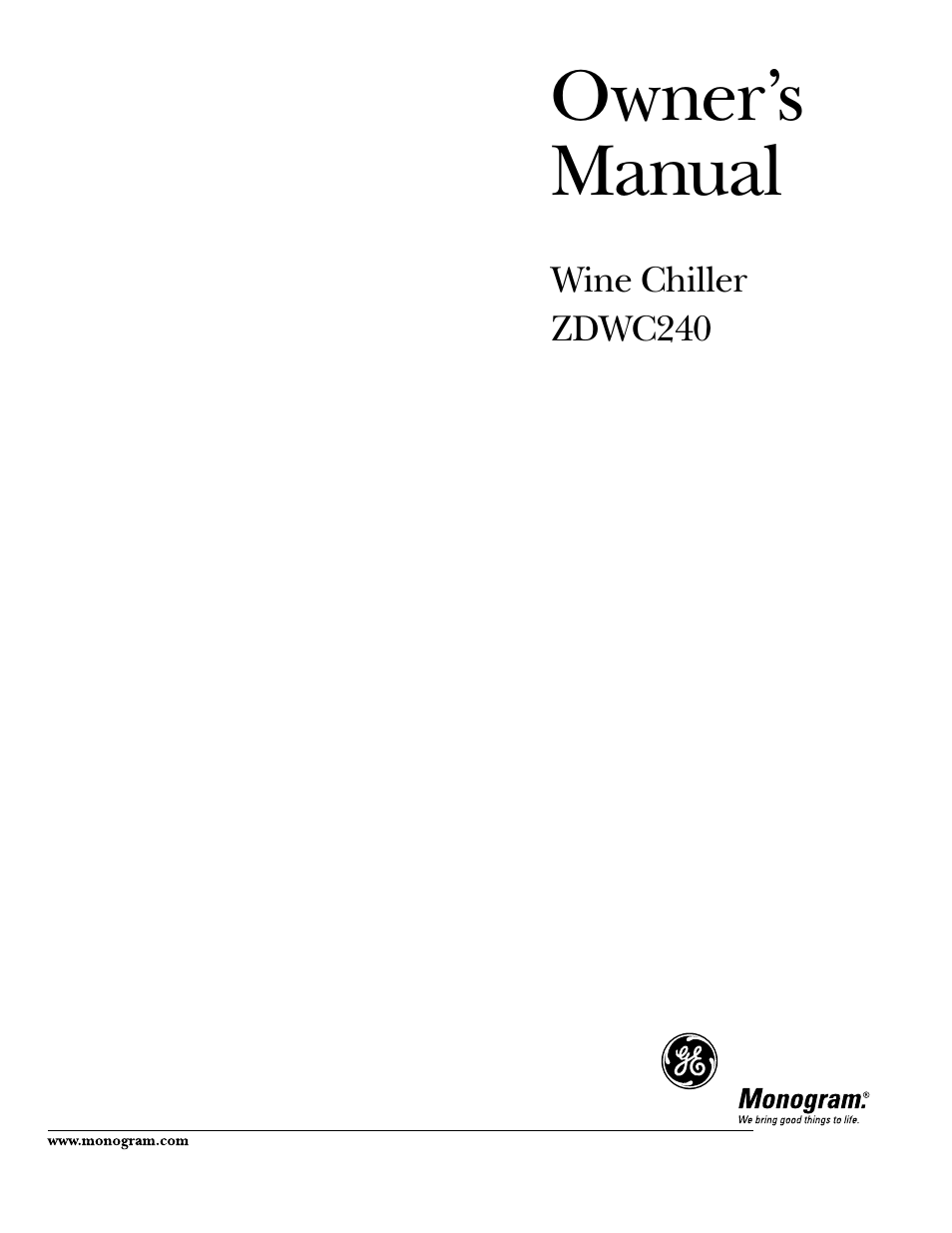 GE ZDWC240 User Manual | 16 pages