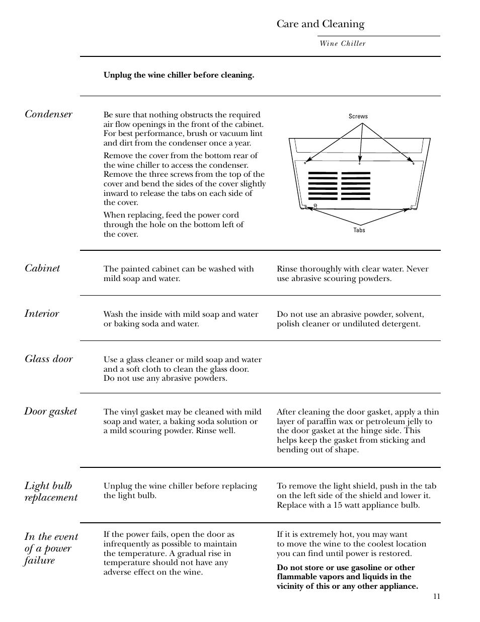 Care and cleaning | GE ZDWC240 User Manual | Page 11 / 16