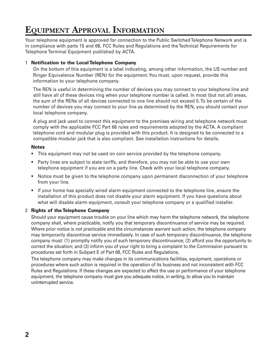 Quipment, Pproval, Nformation | GE 25880 User Manual | Page 2 / 50