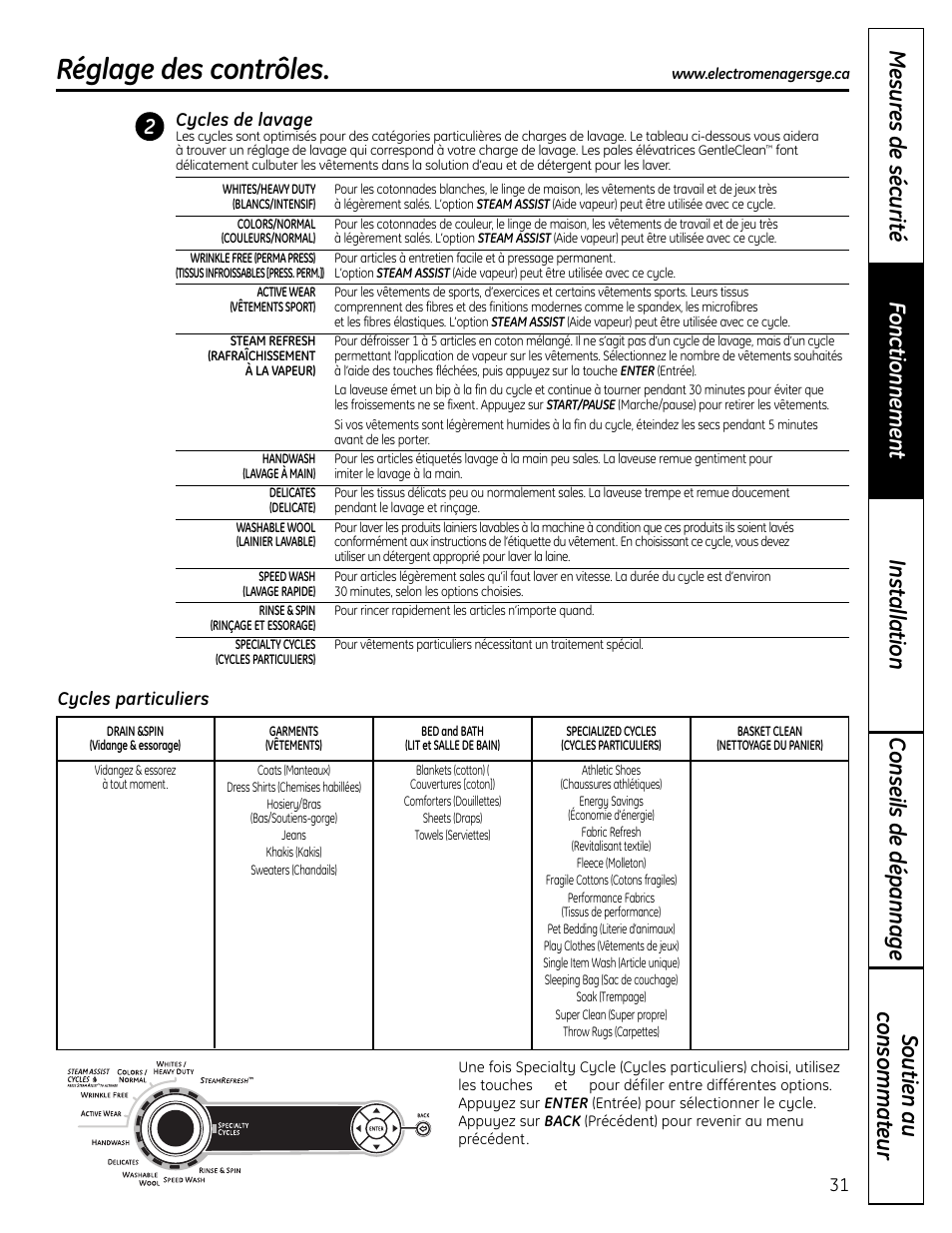 Réglage des contrôles | GE Profile Washers WPDH8900 User Manual | Page 31 / 80
