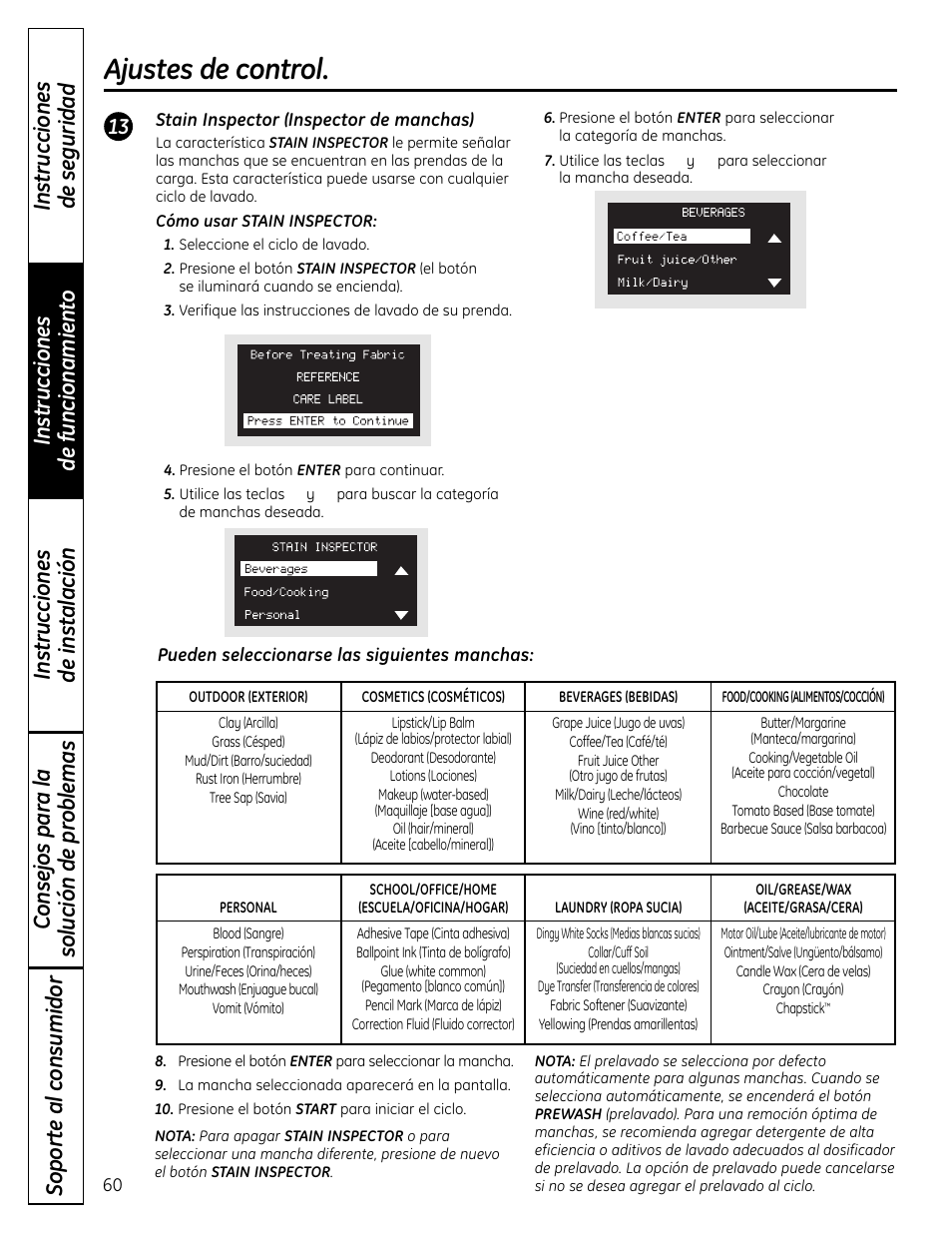 Ajustes de control | GE Profile Washers WPDH8900 User Manual | Page 60 / 80